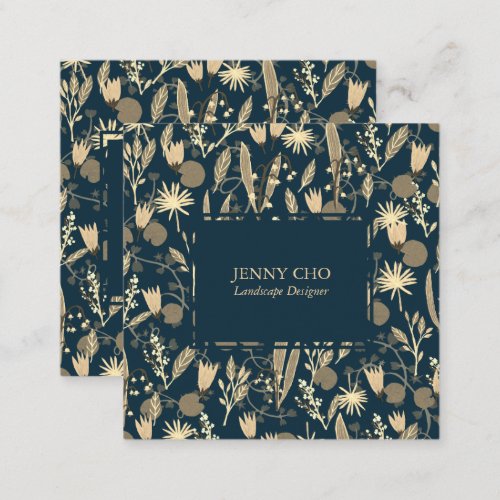 Night Garden Botanical Floral Plants Modern Chic Square Business Card