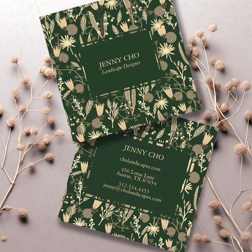 Night Garden Botanical Floral Plants Modern Chic  Square Business Card