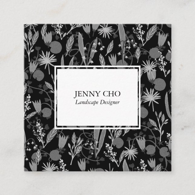 Night Garden Botanical Floral Plants Modern Chic Square Business Card (Front)