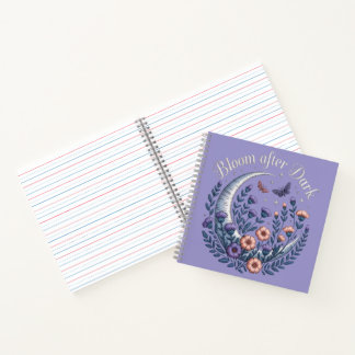 Night Garden Faux Embroidered Moon with Moths Notebook