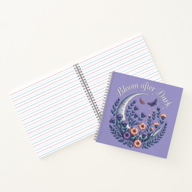 Night Garden Faux Embroidered Moon with Moths Notebook (Inside)