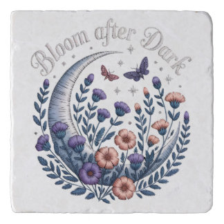 Night Garden Faux Embroidered Moon with Moths Trivet