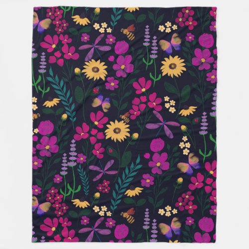 Night Garden Floral Botanical Fleece Blanket