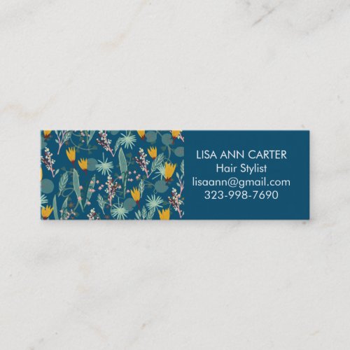 Night Garden Floral Botanical Pattern dark Blue Mini Business Card