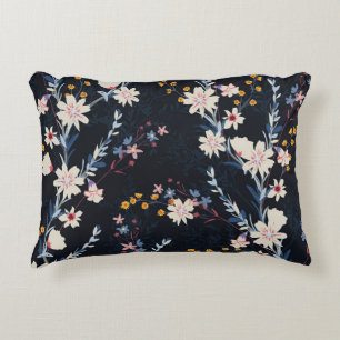 Night Garden Floral Navy Pattern Accent Pillow