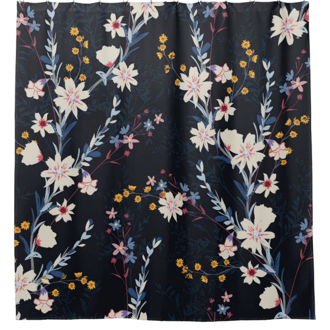 Night Garden Floral Navy Pattern Shower Curtain (Front)