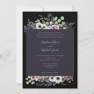 Night Garden Lavender and Black Wedding Invitation
