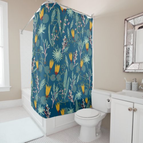 Night Garden Plants  Flowers Pattern Shower Curtain