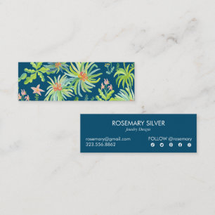Night Garden Watercolor Botanical Colorful Elegant Mini Business Card