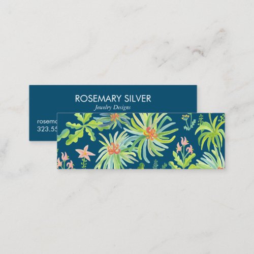 Night Garden Watercolor Botanical Colorful Elegant Mini Business Card