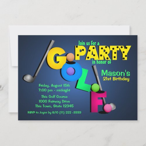 Night Glow Golf Party Invitation