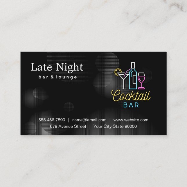 Night Glow Martini Sign Business Card (Front)
