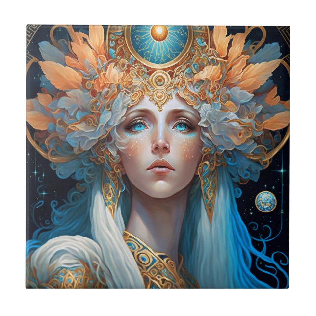 Night Goddess Queen Fantasy Art Ceramic Tile (Front)