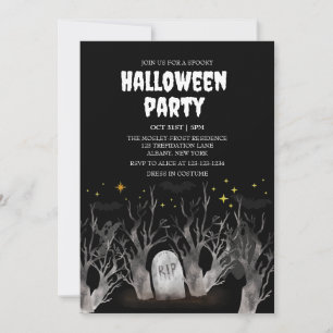 Night Graveyard Forest Spooky Bear Halloween Party Invitation