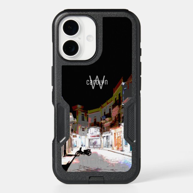 Night, Greek street, bright lights, bike, monogram Otterbox iPhone Case (Back)