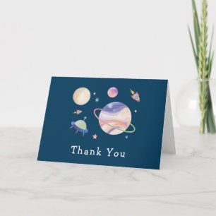 Night Green Galaxy Space Moon Star Baby Shower Thank You Card