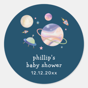 Night Green Galaxy Space Moon Star Boy Baby Shower Classic Round Sticker