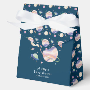 Night Green Galaxy Space Moon Star Boy Baby Shower Favor Boxes