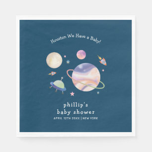 Night Green Galaxy Space Moon Star Boy Baby Shower Napkins