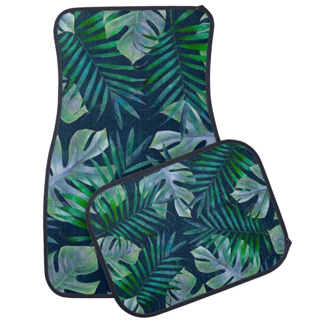 Night Green Tropical Leaves  Car Floor Mat (Set)