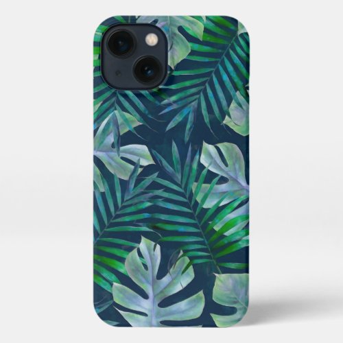 Night Green Tropical Leaves iPhone 13 Case