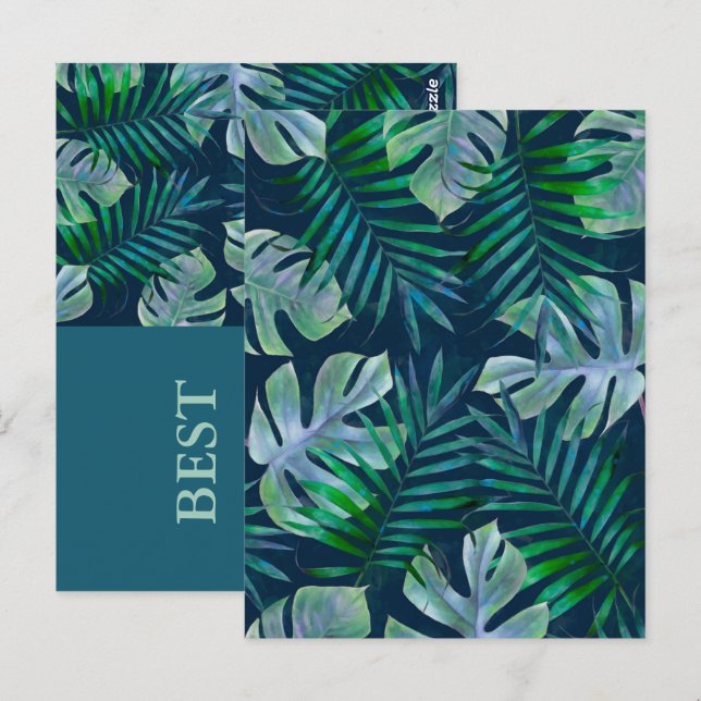 Night Green Tropical Leaves Postcard (Front/Back)