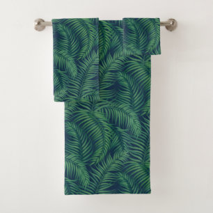 Night Green Tropical Palm Leaves Bath Towel Set