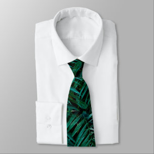 Night Green Tropical Palm Leaves Neck Tie