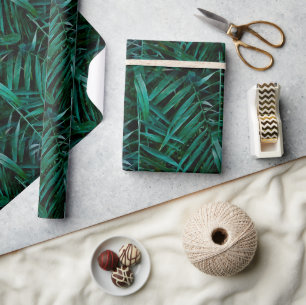 Night Green Tropical Palm Leaves Wrapping Paper
