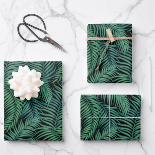 Night Green Tropical Palm Leaves Wrapping Paper Sheets