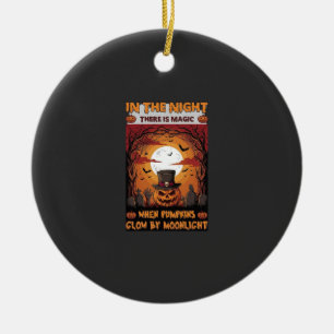 Night Halloween Pumpkin Top Hat Bats Graveyard_1 Ceramic Ornament