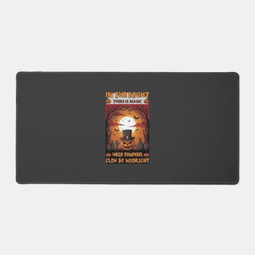 Night Halloween Pumpkin Top Hat Bats Graveyard_1 Desk Mat