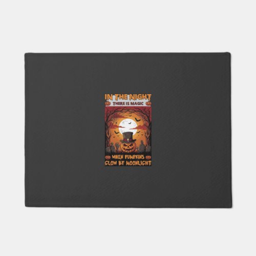 Night Halloween Pumpkin Top Hat Bats Graveyard_1 Doormat