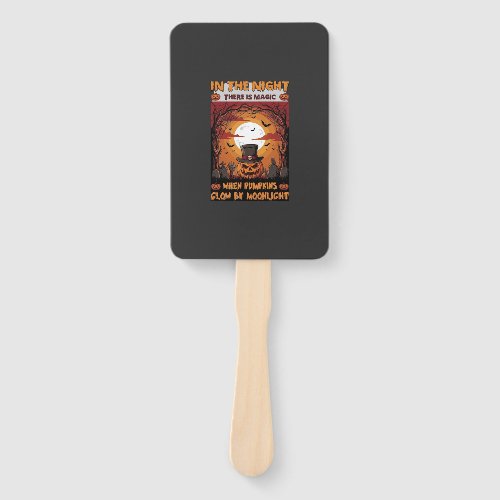 Night Halloween Pumpkin Top Hat Bats Graveyard_1 Hand Fan