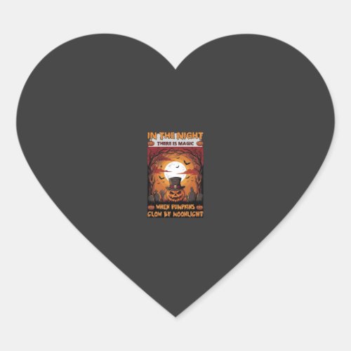 Night Halloween Pumpkin Top Hat Bats Graveyard_1 Heart Sticker