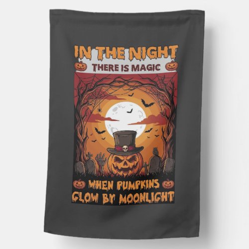 Night Halloween Pumpkin Top Hat Bats Graveyard_1 House Flag