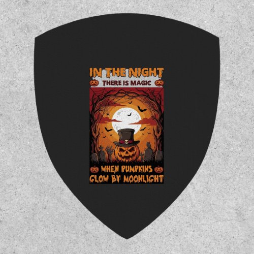 Night Halloween Pumpkin Top Hat Bats Graveyard_1 Patch