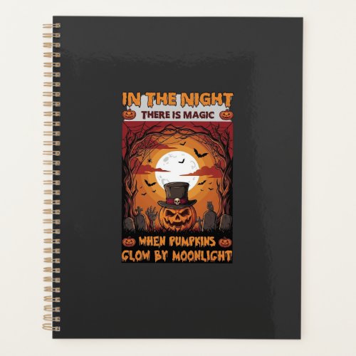 Night Halloween Pumpkin Top Hat Bats Graveyard_1 Planner