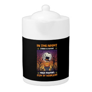 Night Halloween Pumpkin Top Hat Moon Graveyard Teapot