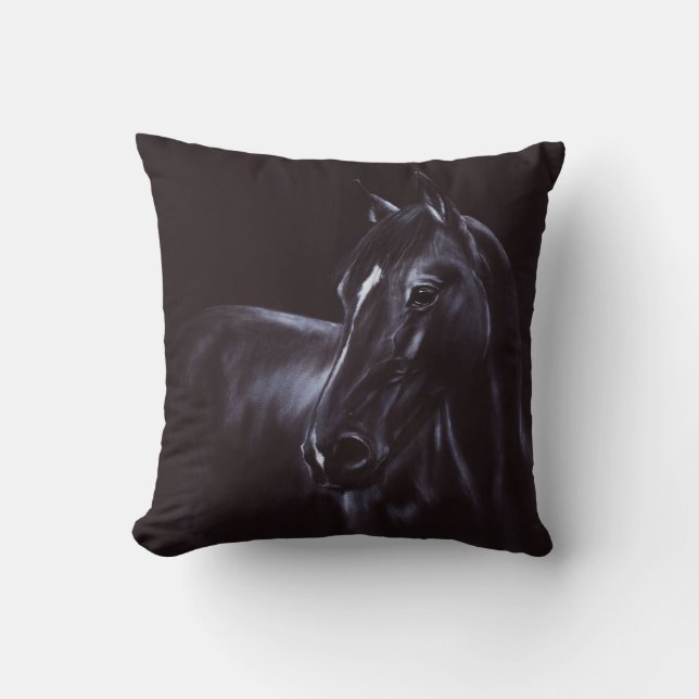 "Night"-Hand painted horse portrait Throw Pillow (Front)
