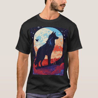 Night Howl: Glassblown Wolves Under a Cosmic Moon T-Shirt