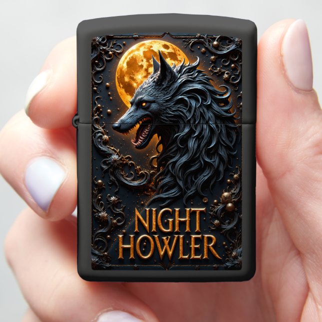 Night Howler Dark Wolf Moon Zippo Lighter (In Hand)