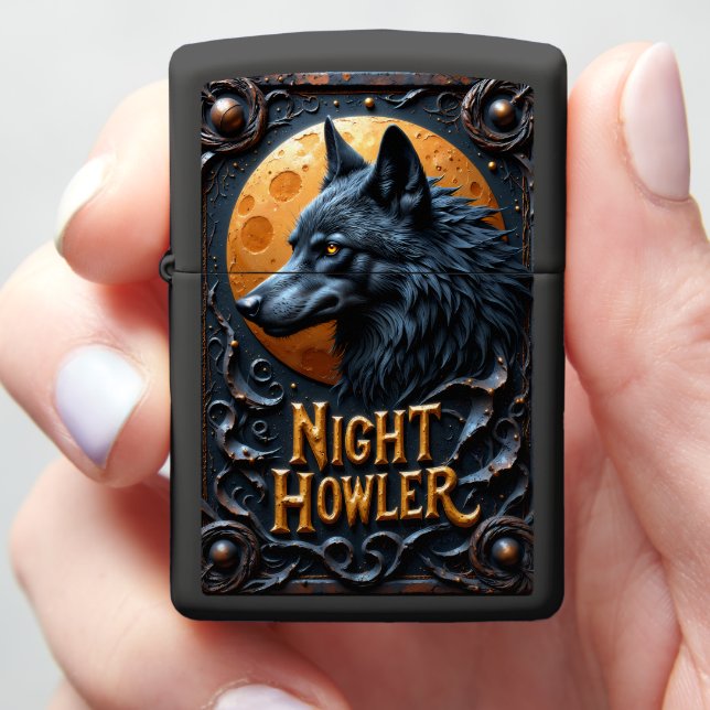 Night Howler Wolf Full Moon Zippo Lighter (In Hand)