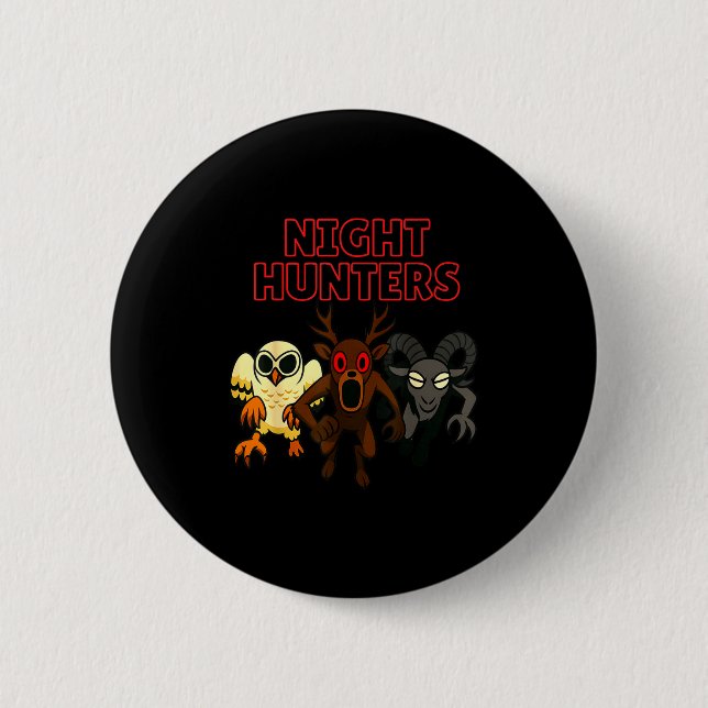Night Hunters. 3 Animals In The Forest. Cool Gamer Button (Front)