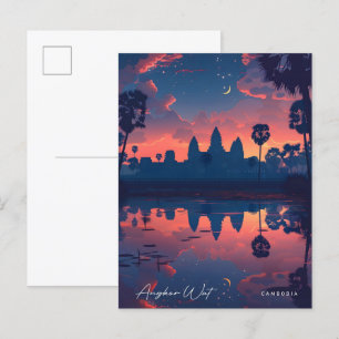 Night in Angkor Wat Cambodia Vintage Travel Postcard