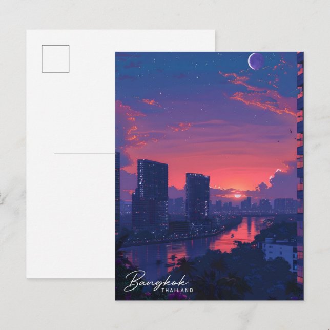 Night in Bangkok Thailand Vintage Travel  Postcard (Front/Back)