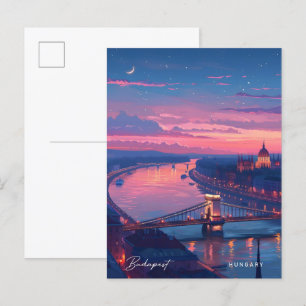 Night in Budapest Hungary Vintage Travel  Postcard