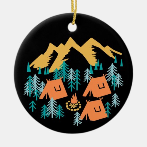 Night in Coniferous Forest Camping Ceramic Ornament