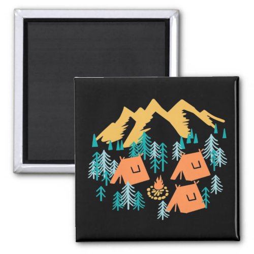 Night in Coniferous Forest Camping  Magnet