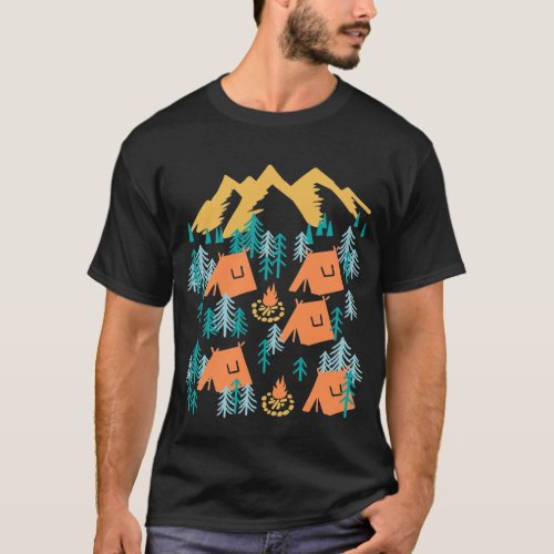Night in Coniferous Forest Camping  T_Shirt